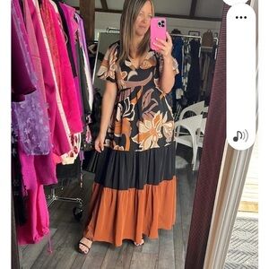 Entro Black and Brown Floral Maxi Dress